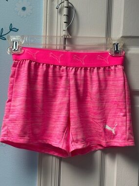 Puma Athletic Hot Pink White with Waistband Puma Logos Shorts Girls Size S 7/8 !